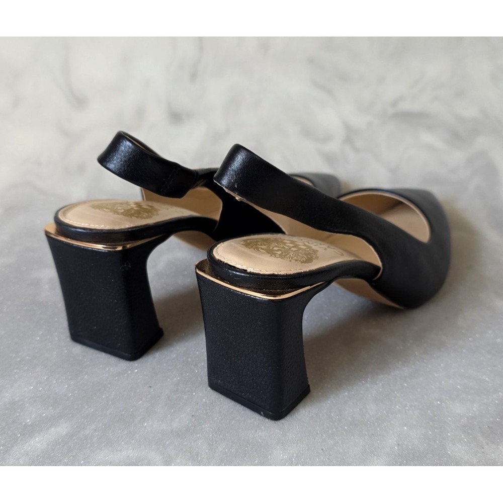 Vince Camuto Hamden Slingback Pumps Black Leather Block Heel Pointed Toe Sz 7.5 - Picture 7 of 16